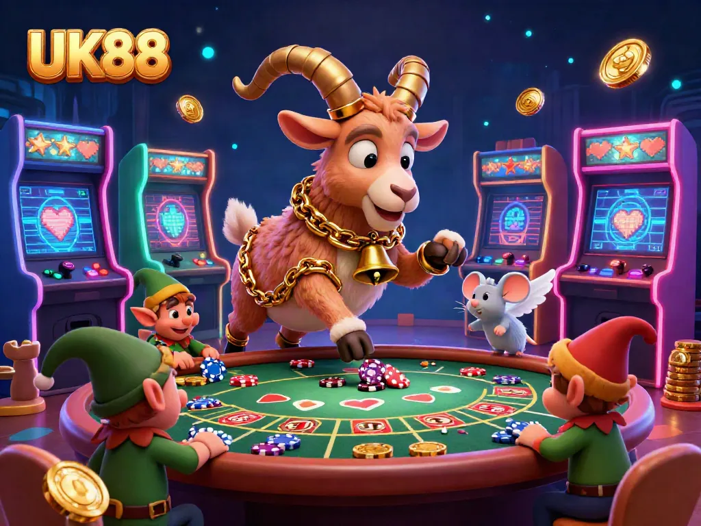 Experience unparalleled excitement with UK88 as festive characters bring life to a magical casino.